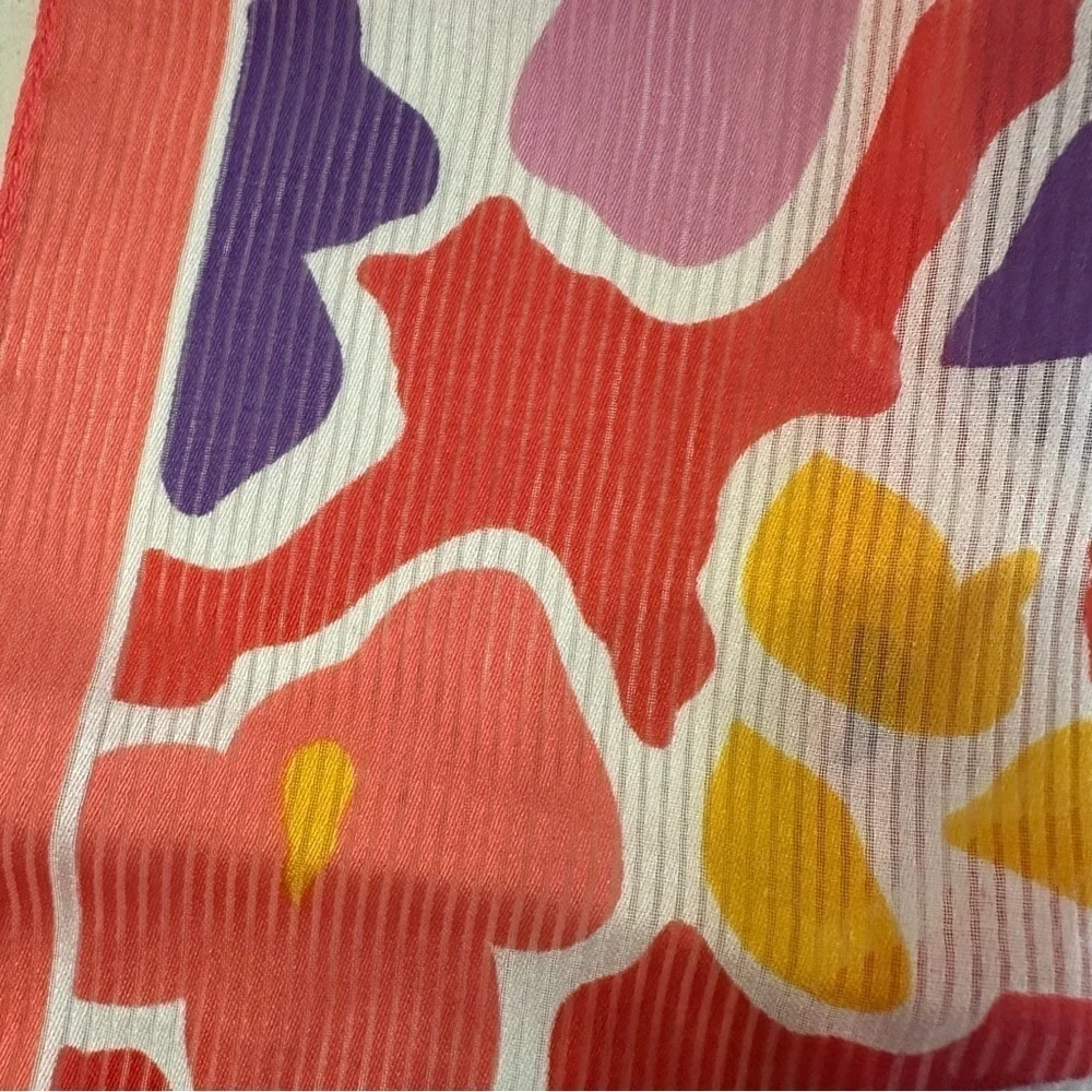 Women’s Pink, Purple, Gold & White Colorful Silk Chiffon Floral Scarf GUC